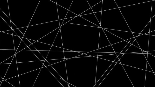 random white lines with a black background moving slowly and irregularly to form an abstract shape, ideal for use as video background or wallpaper. black abstract background with irregularly moving wh