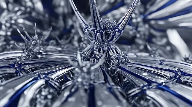 Intricate metallic structure with blue accents