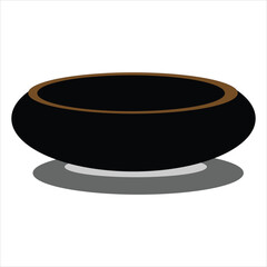 Traditional handmade black clay bowl design with a shadowed base on a white background.