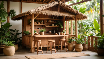 Tropical Bamboo Bar with Outdoor Oasis.