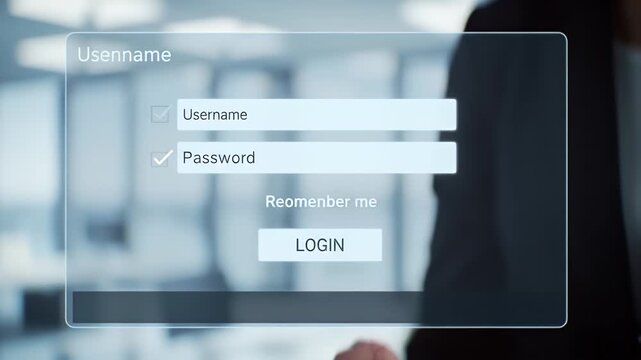 Finger Interacting with Digital Login Screen In Office with Sleek Design Element Highlighting the Integration of Technology and User Experience