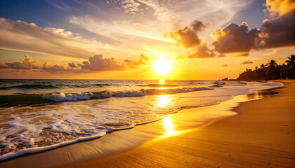 Tropical sunset beach waves ocean. (1)