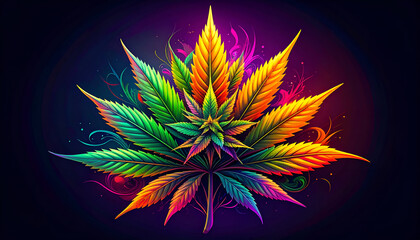 Vibrant Cannabis Leaf with Dark Background.