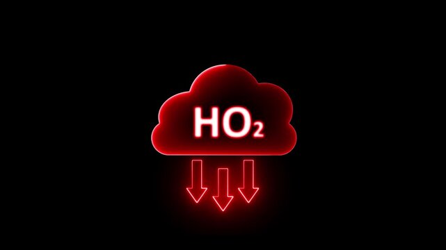 Glowing neon hydrogen peroxide with cloud icon animation. Neon sign cloud on black background.