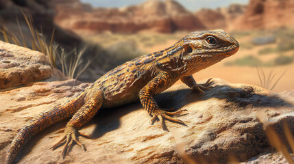 Fototapeta premium Desert Dweller: A Close-Up of a Lizard in its Natural Habitat