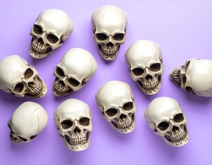 Skulls arranged on a purple background