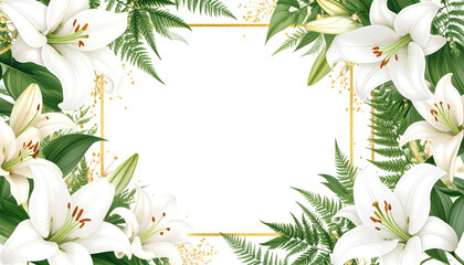 White Lilies Floral Frame Border.