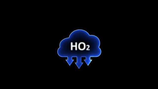 Glowing neon hydrogen peroxide with cloud icon animation. Neon sign cloud on black background.