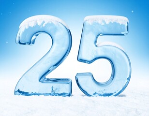 Number 25 Made of Ice Frozen Crystal Typography