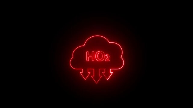 Glowing neon hydrogen peroxide with cloud icon animation. Neon sign cloud on black background.
