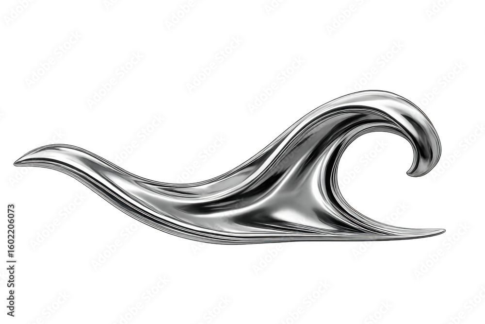 Poster smooth silver fluid wave forming an elegant curl on a transparent background, perfect for modern and