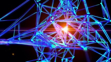 futuristic 4K animation luminous geometric blue architecture vibrant orange accents forming digital structure symbolizing high tech computing systems innovative digital infrastructure - Powered by Adobe