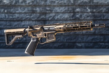 Bronze A R32 Rifle Gun with Black Accents on Concrete