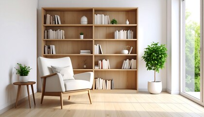 Cozy reading nook with built-in bookshelves