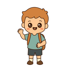 Joyful cartoon school boy with raised hands and a big smile, wearing a backpack and school clothes. Perfect for children’s projects, education materials, and playful designs