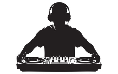 DJ Silhouette Mixing on Turntables Music Artist Vector Design