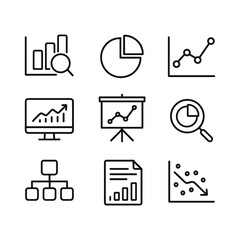 Business intelligence and reporting icons. Outline symbols. Line design