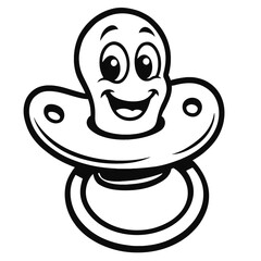 Joyful Cartoon Baby Pacifier Black and White Illustration