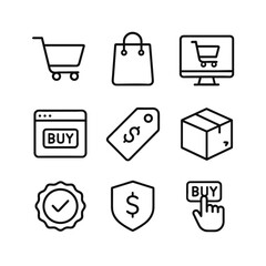 E commerce shopping icons set. Outline symbols. Line design