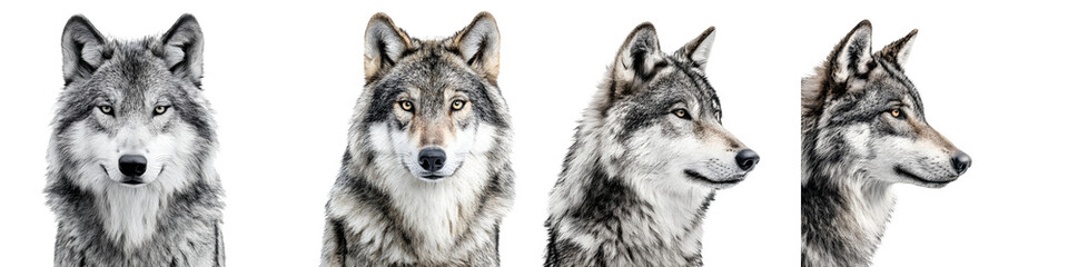 Obraz premium Gray Wolf Portrait Collection: Isolated on White
