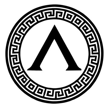 Ancient Greek Spartan Lambda with Meander Border - Symbol of History and Warrior Culture