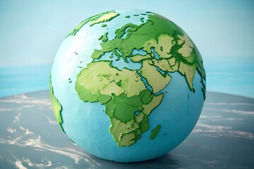 A globe showing continents on a marble surface