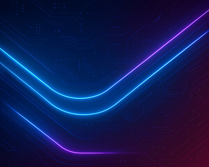 Neon blue and purple lines create a vibrant pattern against a dark background.