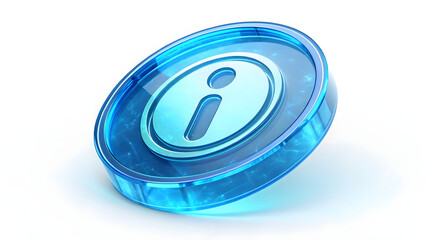 3D blue holographic glass information icon isolated on white background, modern digital help symbol