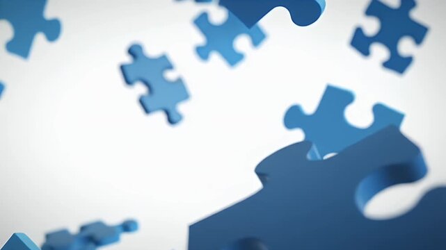 Floating Blue Puzzle Pieces on White Background Symbolizing Connection Solution Teamwork Business Strategy and Problem Solving in an Abstract Design