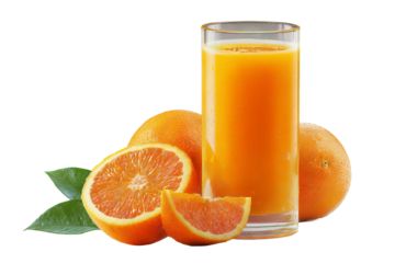 Refreshing chilled summer orange juice splash in crystal‑clear glass with floating ice cubes — ultra‑high‑resolution PNG cutout on seamless transparent background ideal for tropical beverage branding