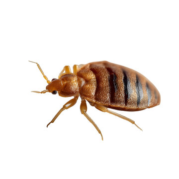 Bed bug resting on fabric surface resembling a bedsheet and  zoomed-in focus and  soft lighting and  isolated white background Batch  realistic clean bright simple modern stock image isolated on plain