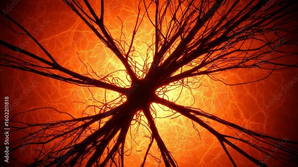 Poster an abstract representation of a neural network, glowing with energy and intricate connections