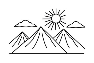 Sun Behind Mountains In Line Art