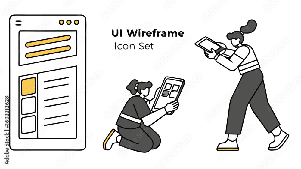 Aufkleber two people collaborating on a ui wireframe design for a mobile application interface showcasing user