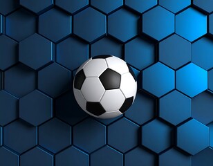 Fototapeta premium Soccer ball on a hexagonal blue background