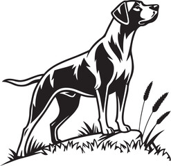 Black and White Silhouette Illustration of Standing Dog – Vector Pet Animal Art for Logo, Tattoo, and T-Shirt Design