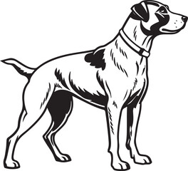 Black and White Silhouette Illustration of Standing Dog – Vector Pet Animal Art for Logo, Tattoo, and T-Shirt Design