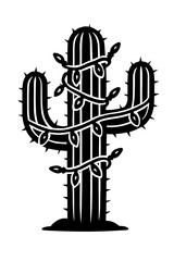 Obraz premium Festive Cactus Decorated with Christmas Lights for Holiday Celebrations