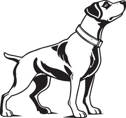 Black and White Silhouette Illustration of Standing Dog – Vector Pet Animal Art for Logo, Tattoo, and T-Shirt Design