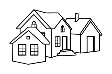Outline Village Houses With Windows