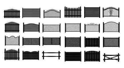 Modern and Traditional Fence Silhouette Vector Collection for Architecture and Landscape Design