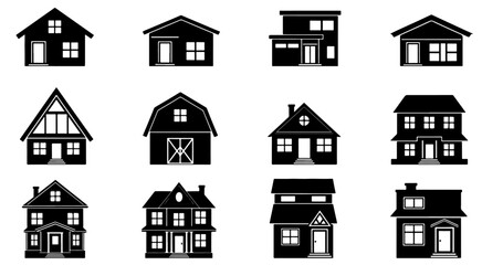 Minimalist House Silhouette and Building Elevation Vector Pack for Architectural Design