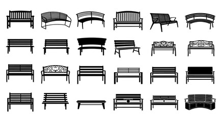 Architectural Elegant Garden Bench Silhouette Vector Collection for Outdoor and Landscape Design