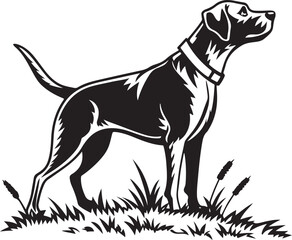 Black and White Silhouette Illustration of Standing Dog – Vector Pet Animal Art for Logo, Tattoo, and T-Shirt Design