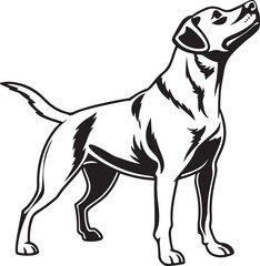 Black and White Silhouette Illustration of Standing Dog – Vector Pet Animal Art for Logo, Tattoo, and T-Shirt Design