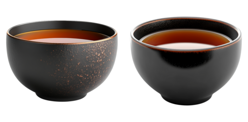 Japanese black tea bowls isolated on transparent PNG image perfect for zen drink visuals and cultural graphics