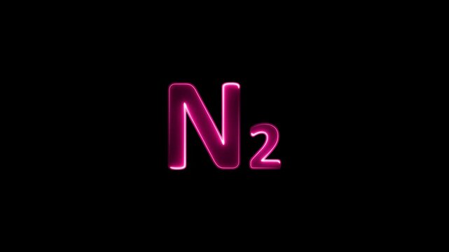 Nitrogen molecule symbol on the black background . chemical representation . neon sign .