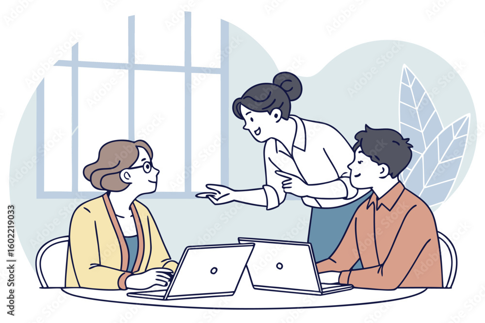 Poster team members collaborate in a modern office environment while discussing ideas and sharing insights 