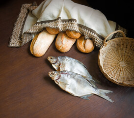 Bread and fish on the table