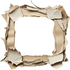 Torn paper frame with a blank space in the middle, perfect for any design needs. The frame consists of layers of ripped, textured paper edges, adding a unique touch isolated on transparent background